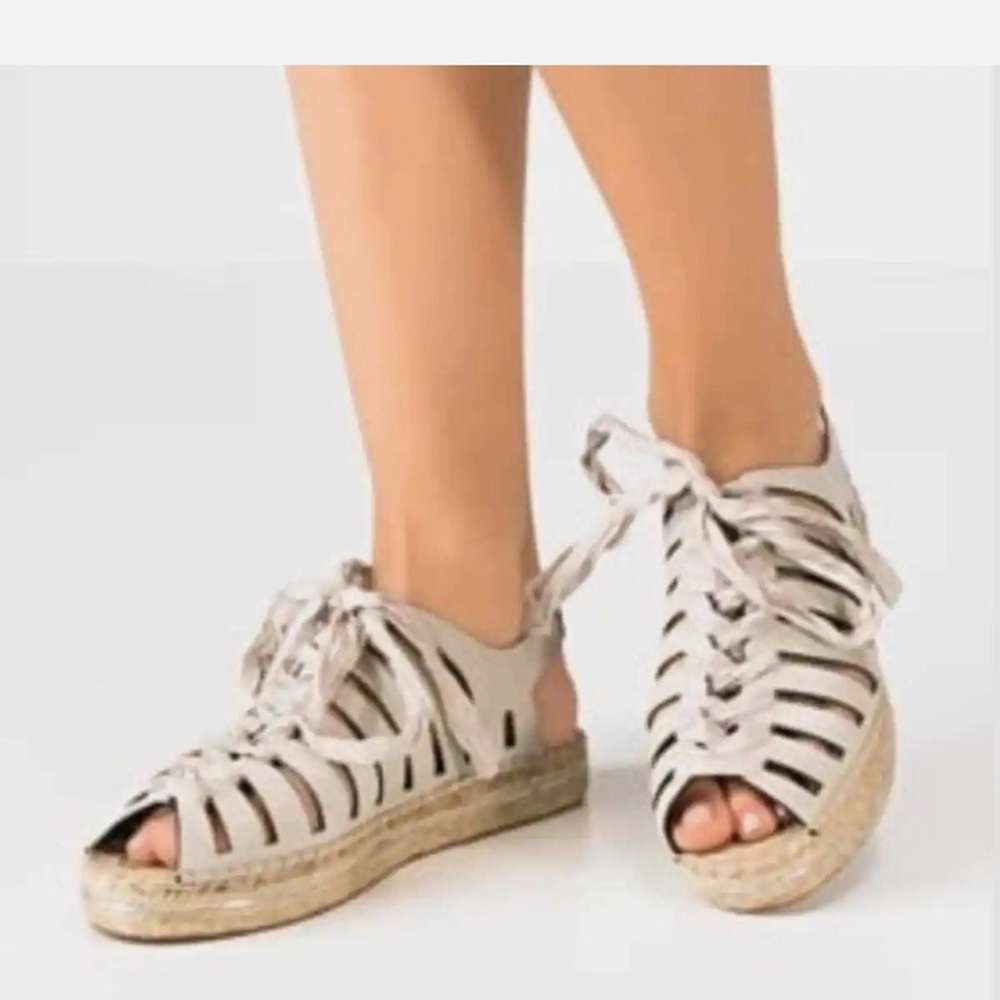 Rebecca Minkoff Gemma Lace-Up Espadrille Sandals Sz 8 Cream Gladiator